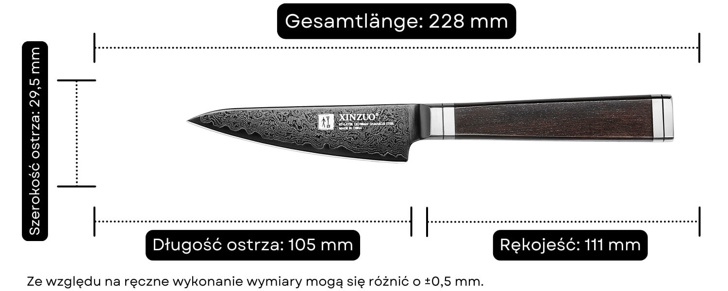 Wymiary noża do obierania XinZuo Ji X08E