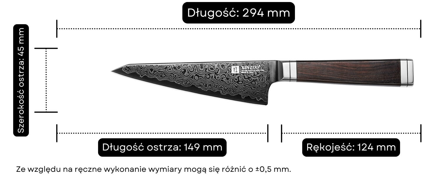 Wymiary noża Honesuki XinZuo Ji X08E