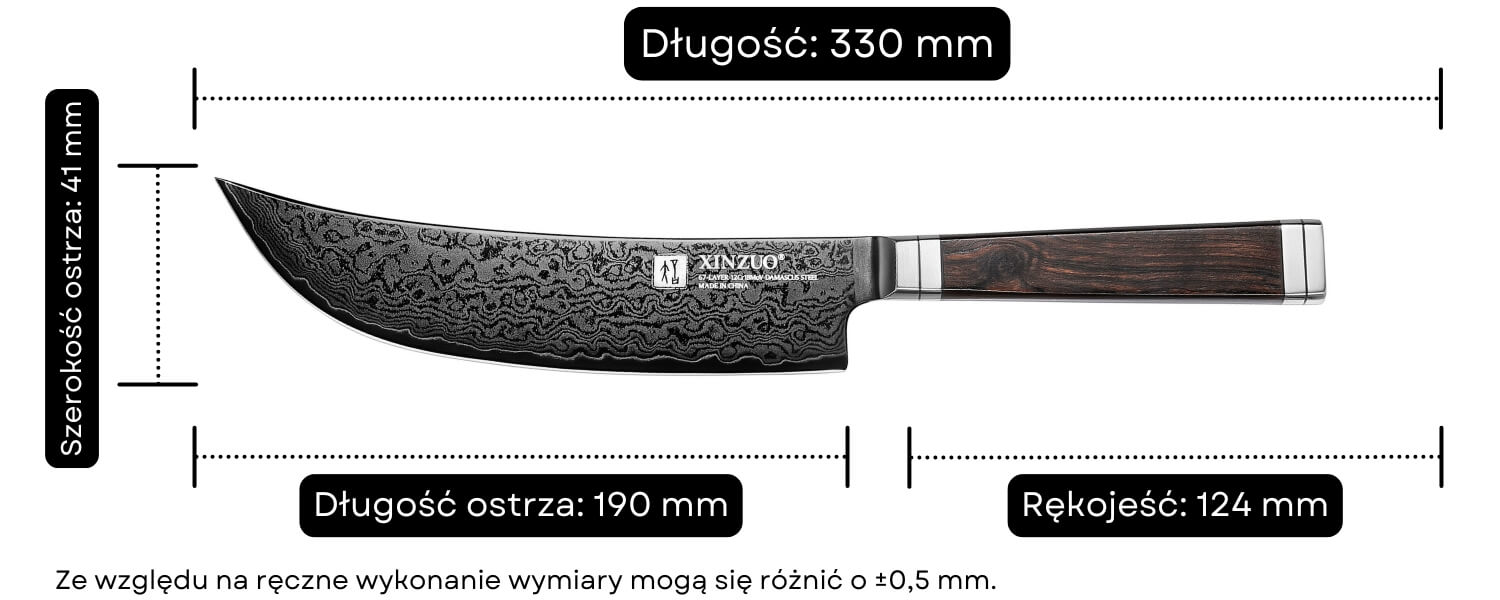 Wymiary noża do mięsa Viking XinZuo X08E