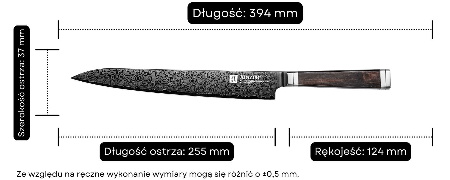 Wymiary noża do mięsa XinZuo Ji X08E