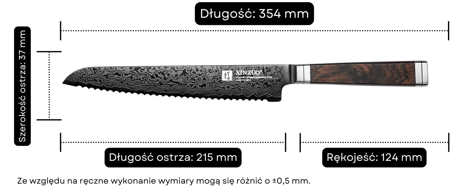 Wymiary noża do chleba XinZuo Ji X08E