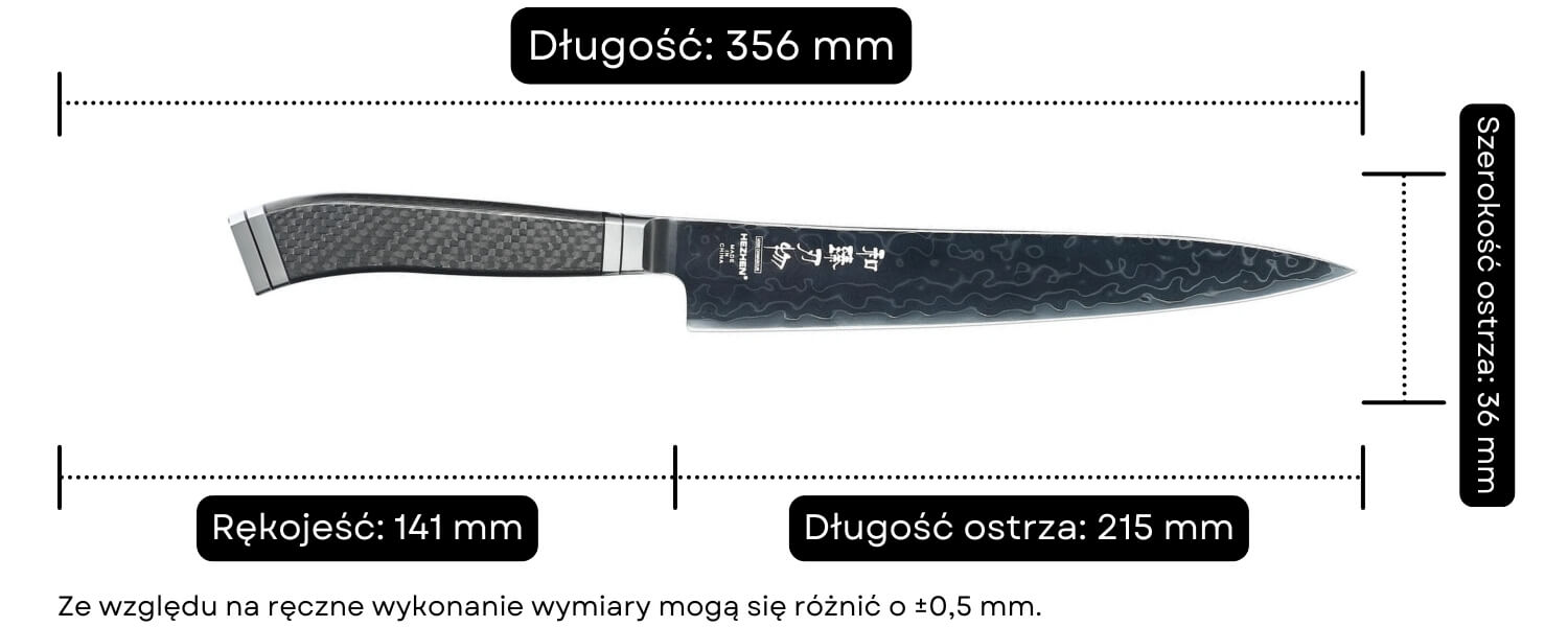 Wymiary noża do mięsa HezHen X10