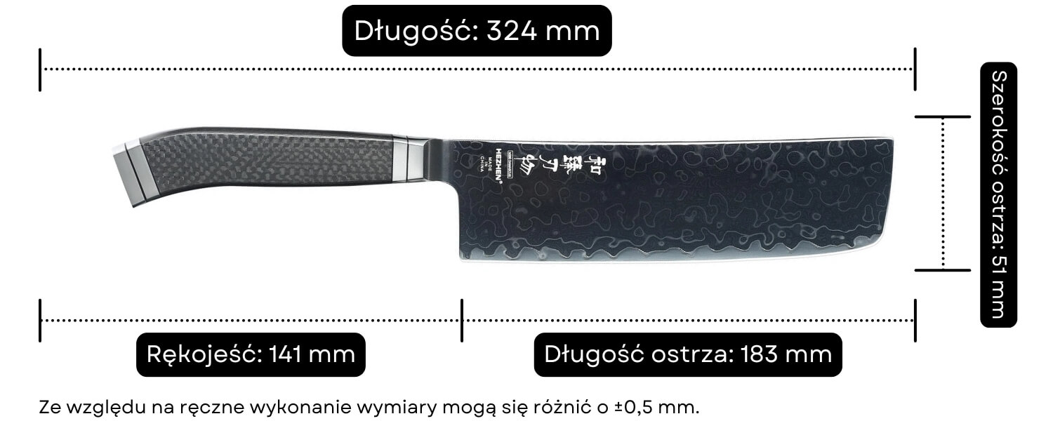 Wymiary noża Nakiri HezHen X10