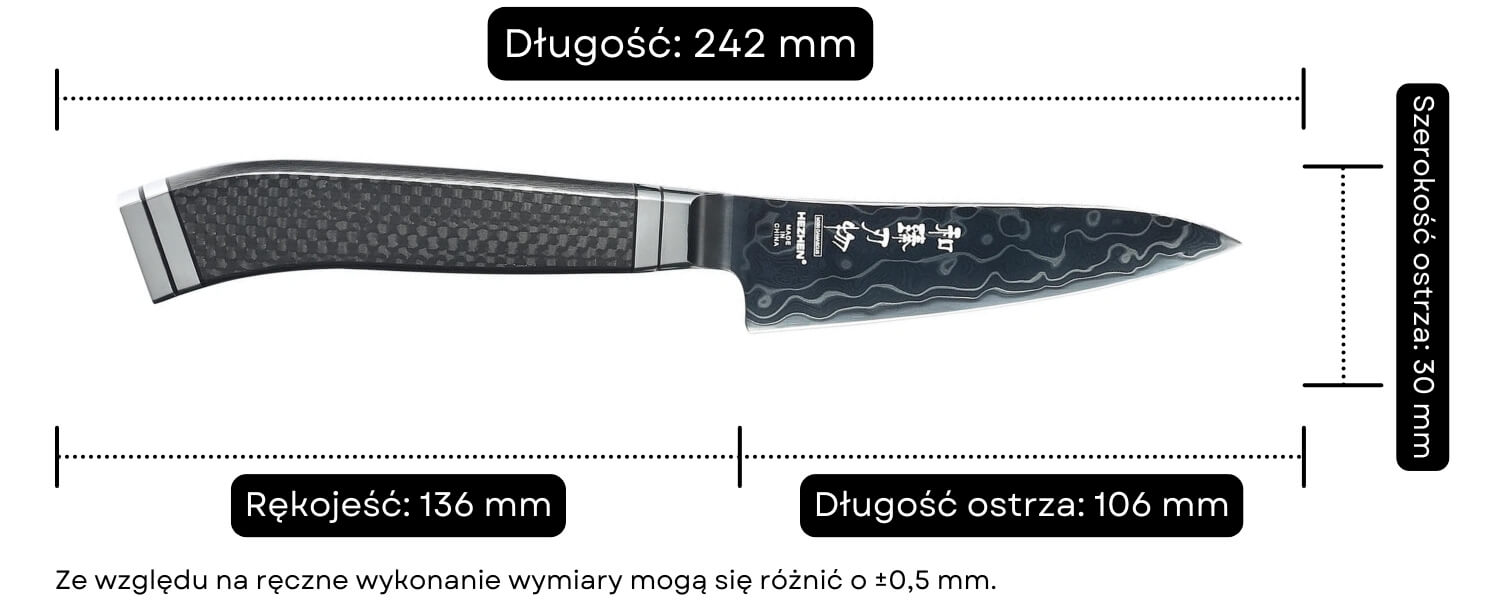 Wymiary noża do steków HezHen X10