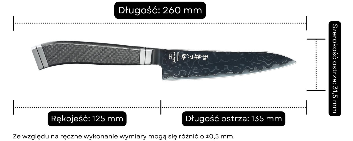 Wymiary noża do warzyw i owoców HezHen X10