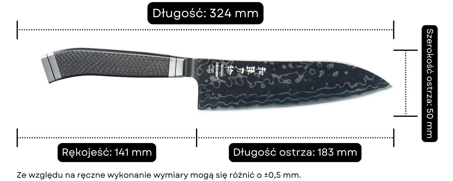 Wymiary noża Santoku HezHen X10