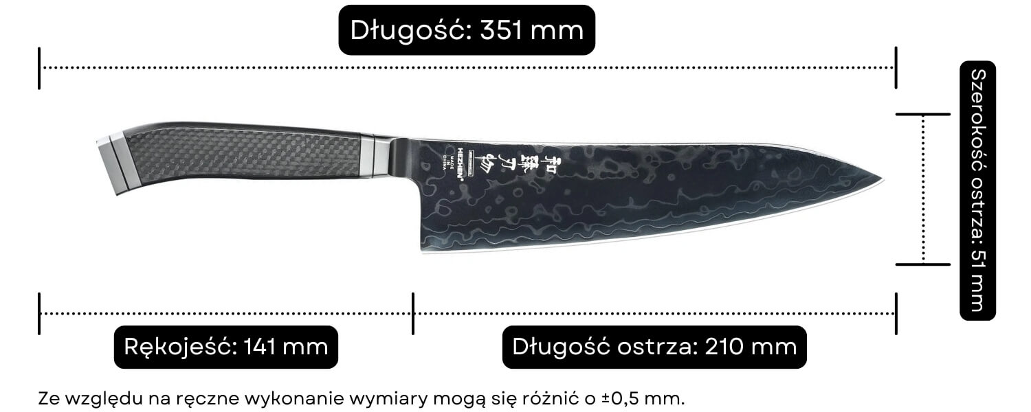 Wymiary noża szefa kuchni XinZuo Ultimate X10