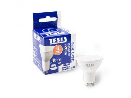 24318 led zarovka tesla gu10 7w 230v 720lm 25 000h 4000k denni bila 100st
