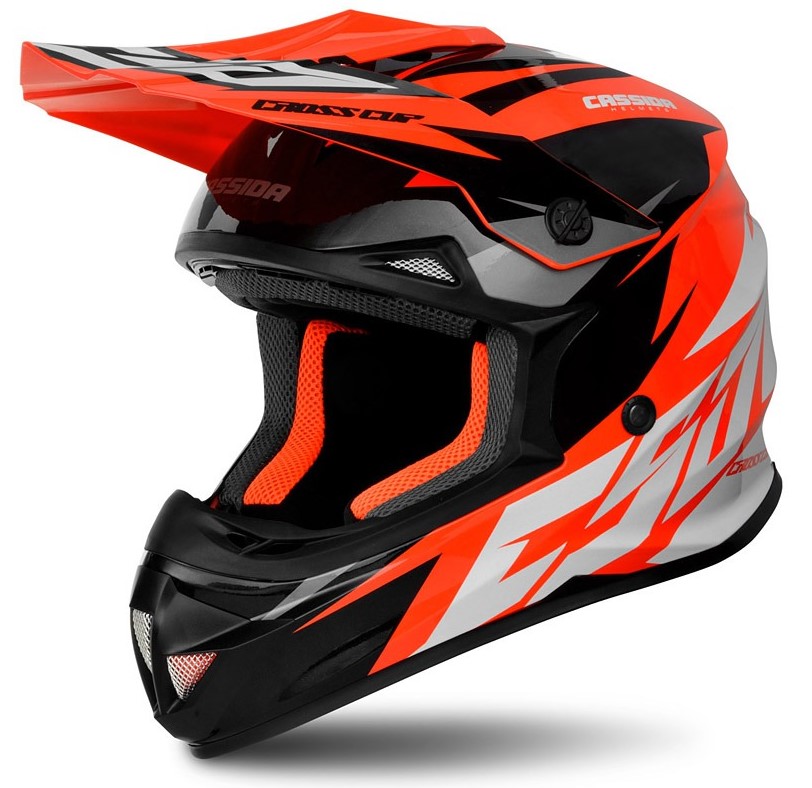 PŘILBA DĚTSKÁ CASSIDA CROSS CUP TWO JUNIOR - ORANŽOVÁ FLUO/BÍLÁ/ČERNÁ/ŠEDÁ Velikost: S