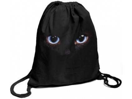 Bavlněný batoh na záda černý s potiskem modré oči