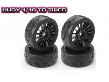 HUDY 1/10 TC TIRES ASPHALT&CARPET - BLACK WHEELS (2+2)