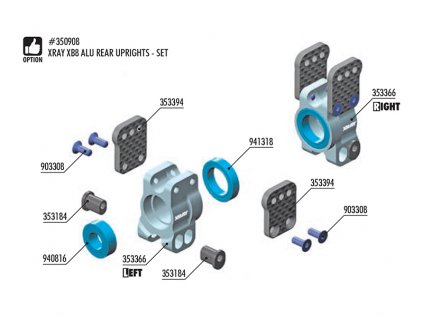 XRAY XB8 ALU REAR UPRIGHTS - SET