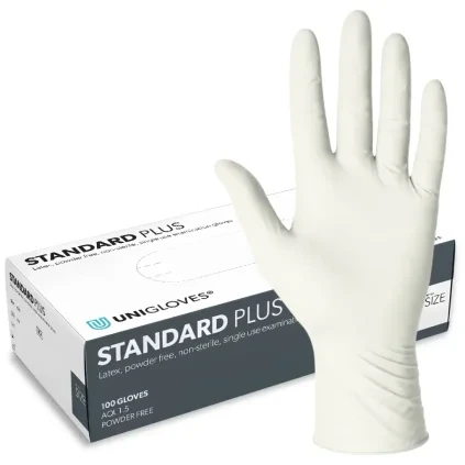 Biele latexove rukavice unigloves standard plus 100 ks