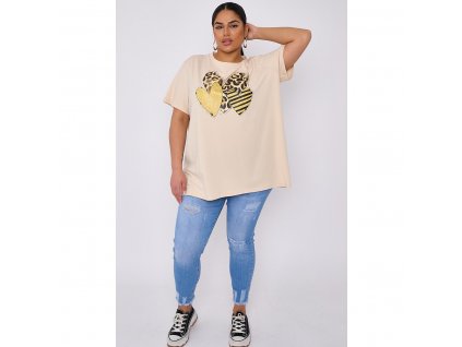 Triko Leopardí srdce - barva béžová