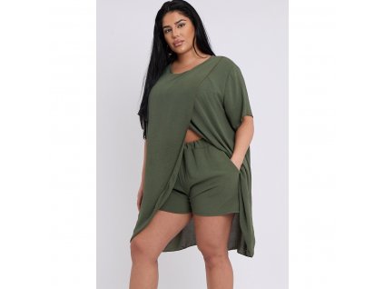 Dlouhý vrstvený top se šortkami - khaki