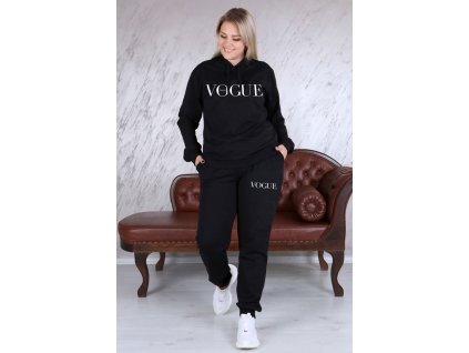 Plus Size Black VOGUE Hooded Loungewear Set1
