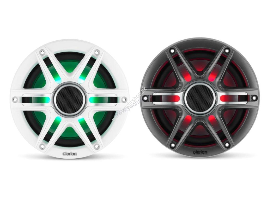 25525 53162 vyr 53161CLARION MARINE AUDIO CMSP 651RGB SWG 6 5 palcove 165 mm premiove namorne koaxialne reproduktory sportove mriezky s RGB LED osvetlenim par