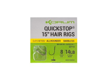 KORUM 15 Big Fish Hair Rigs W/Quickstops Size 10 Barbless