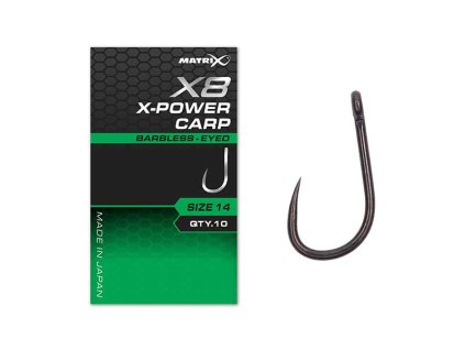 MATRIX X8 - X-Power Carp Hooks (Variant X8 X-Power Carp Size 10 Barbless - Eyed)