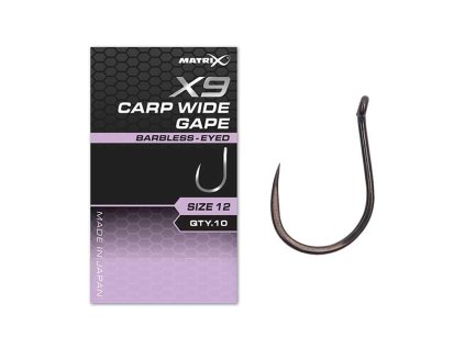 MATRIX X9 - Carp Wide Gape Hooks (Variant X9 Carp Wide Gape Size 10 Barbless - Eyed)