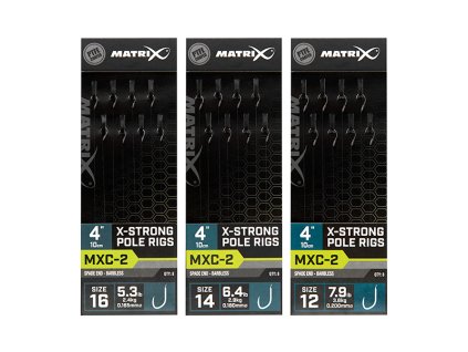 MATRIX MXC-2 4” Pole Rigs (Variant MXC-2 Size 16 Barbless / 0.165mm / 4" (10cm) X-Strong Pole Rig - 8pcs)