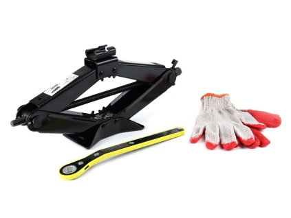 AMIO Trapézový zdvihák 2 T s račňovým kľúčom + pracovné rukavice