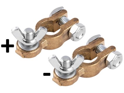 AMIO Mosadzné svorky autobaterií 600 A, M8 x 15 mm, PLUS a MINUS, set