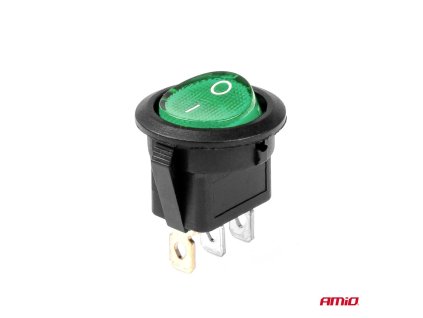 AMIO Prepínač kolískový okrúhly s zeleným podsvietením