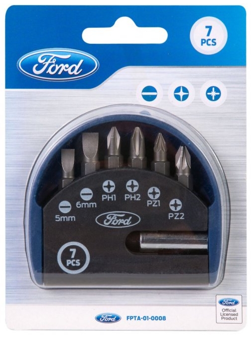 FORD TOOLS Sada 6 ks bitov ploché / krížové PZ + PH + nástavec