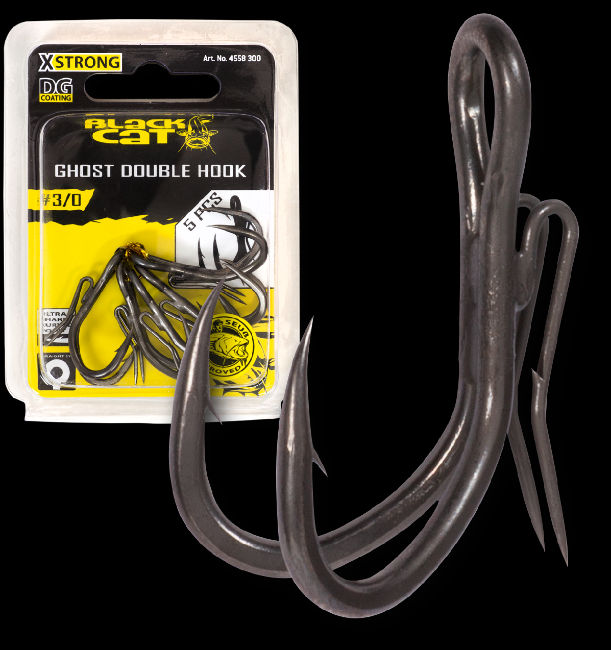BLACKCAT #3/0 Ghost Double Hook DG DG coating 5 pcs