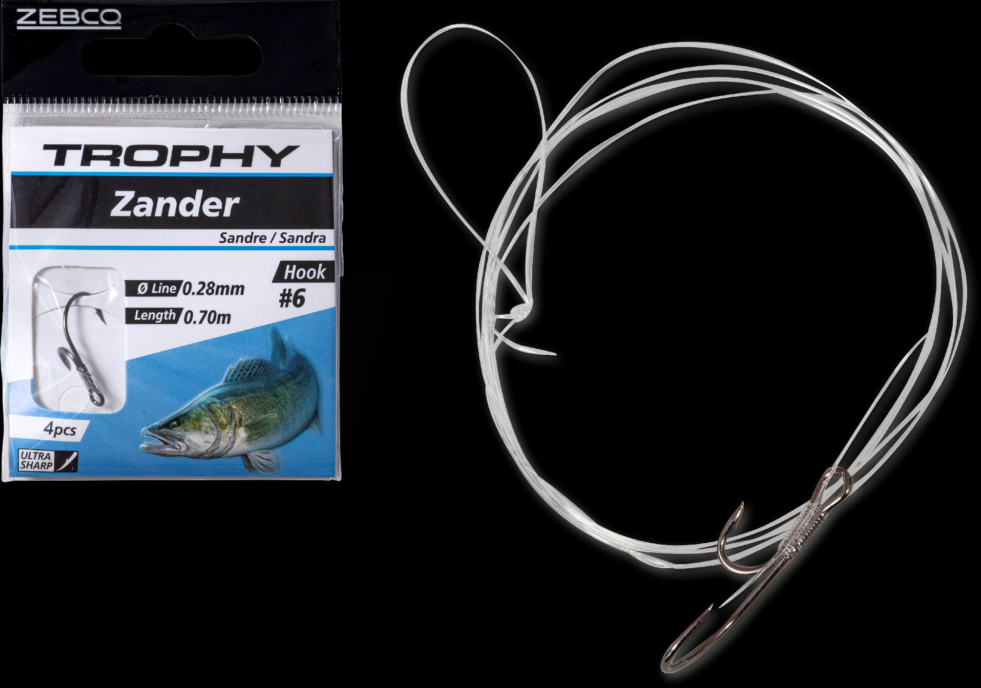 ZEBCOEU #1/0 Trophy Zander hook-to-nylon silver Hooklength: 70cm