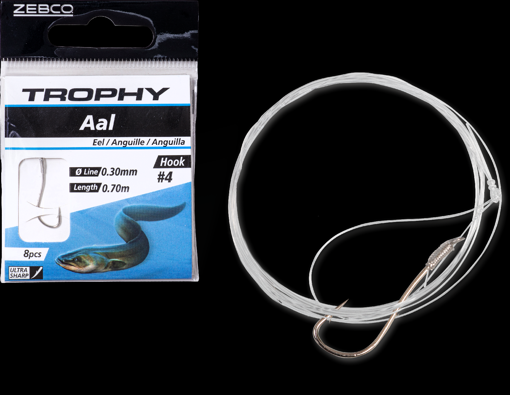 ZEBCOEU #1/0 Trophy Eel hook-to-nylon silver Hooklength: 70cm