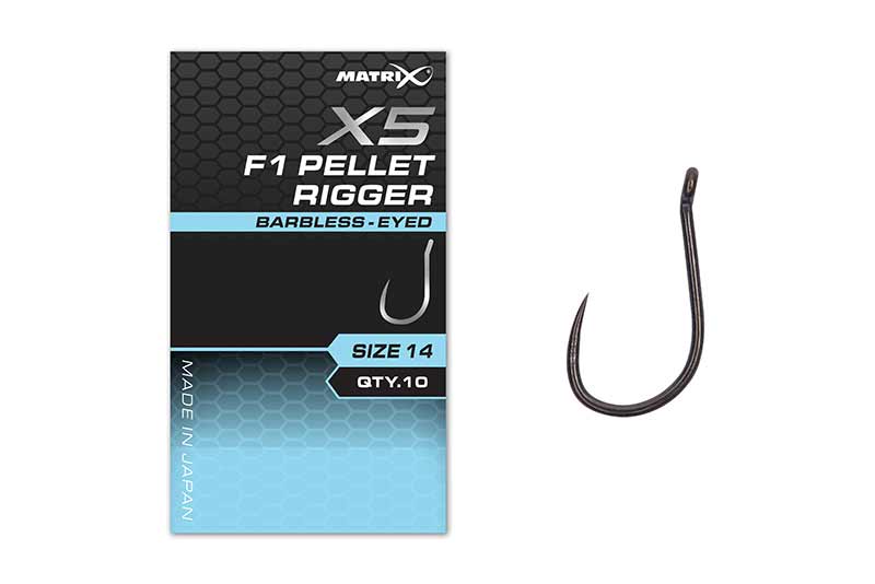 MATRIX X5 - F1 Pellet Rigger Hooks Variant: X5 F1 Pellet Rigger Size 12 Barbless - Eyed