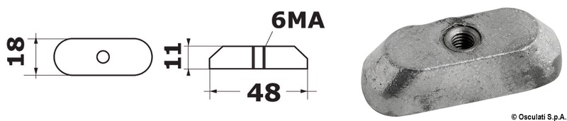 TECNOSEAL Dosková anóda 6/15 HP 4-taktný závit M6  Plate anode 6/15 HP 4-stroke M6 thread