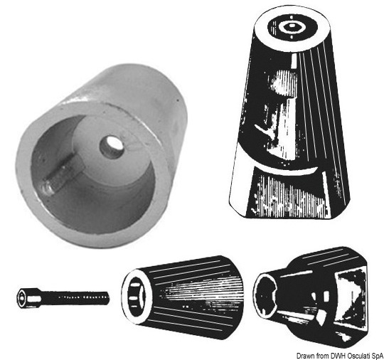 TECNOSEAL Anóda s ostrým hriadeľom a pozinkovaným plechom 20 mm  Ogive shaft anode w/zinc plate 20 mm Variant: Anóda hriadeľa s hliníkovou anódou 45mm…