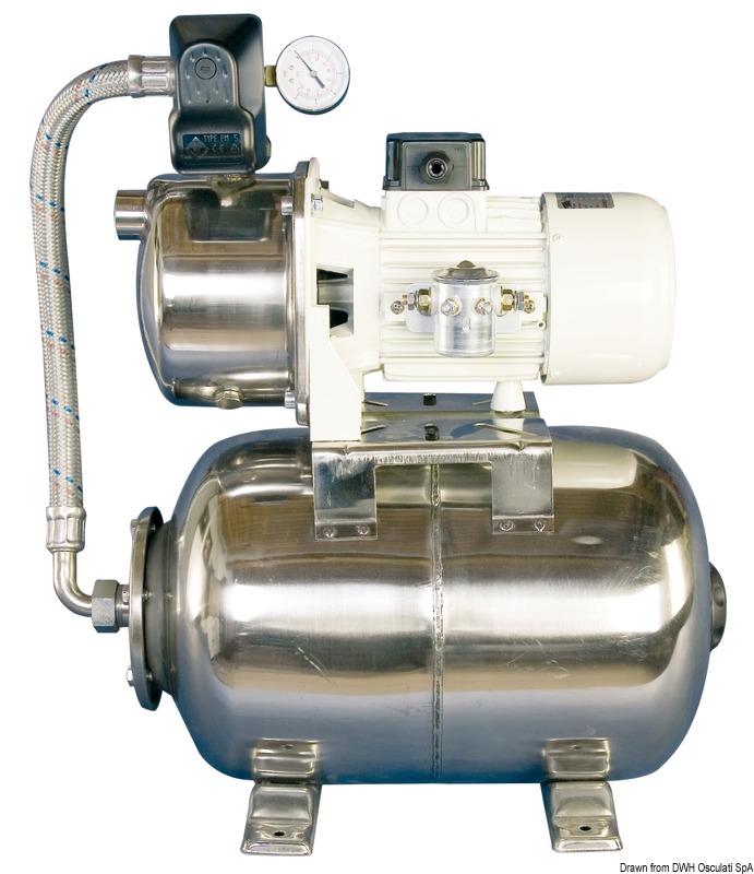 CEM ELETTROMECCANICA Čerpadlo na čerstvú vodu CEM s nádržou 20 l-SS 24 V 50 l/min  CEM fresh water pump w. 20l-SS tank 24 V 50 l/min