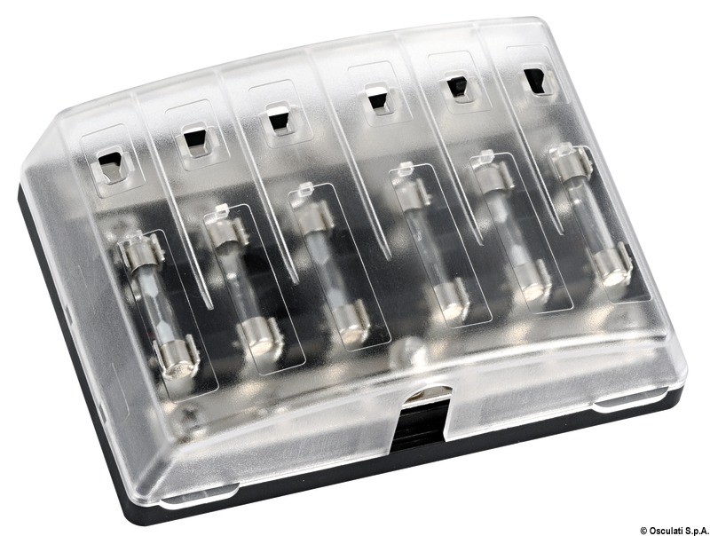 OSCULATI Sklenený držiak poistiek na 6 poistiek  Glass fuse holder box for 6 fuses