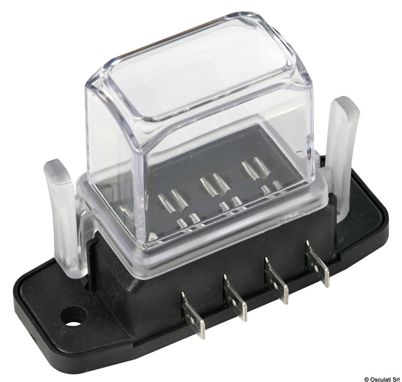 OSCULATI Vodotesný držiak nožových poistiek s hlbokým vekom 4 miesta  Watertight blade fuse holder deep lid 4 seats Variant: Voda d. Kryt držiaka…