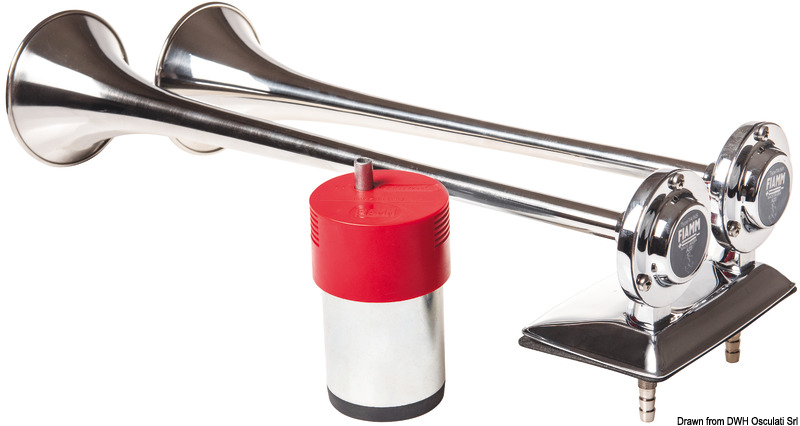 FIAMM SPA trúbkový roh s kompresorom 12 V  FIAMM trumpet horn w/compressor 12 V Variant: FIAMM lodný klaksón s kompresorom 12 V