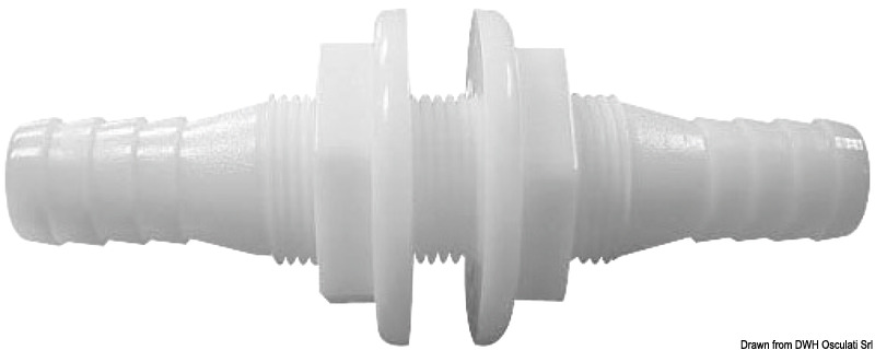 OSCULATI Biela nylonová priechodná tvarovka 19/20 mm  White nylon thru-hull fitting 19/20 mm Variant: Schottverschraubung aus Nylon, weiß 19/20 mm