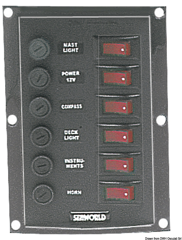 OSCULATI Vertikálny ovládací panel so 6 prepínačmi  Vertical control panel w. 6 switches Variant: Ovládací panel, vertikálny 3 spínače + klaksón