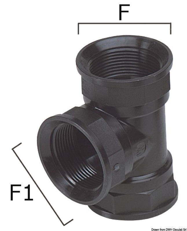 OSCULATI Termopolymérový T-spoj 1/2"-1/2"  Thermopolymer T-joint 1/2"-1/2" Variant: T-kus z termopoliméru 1/2"-1/2"