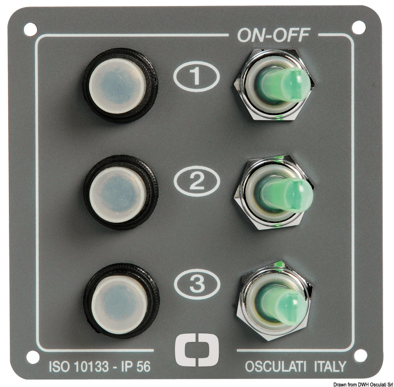 Elektrický ovládací panel OSCULATI Elite 6 spínačov  Elite electric control panel 6 switches Variant: Spínací panel 3 spínače s resetovacím zariadením