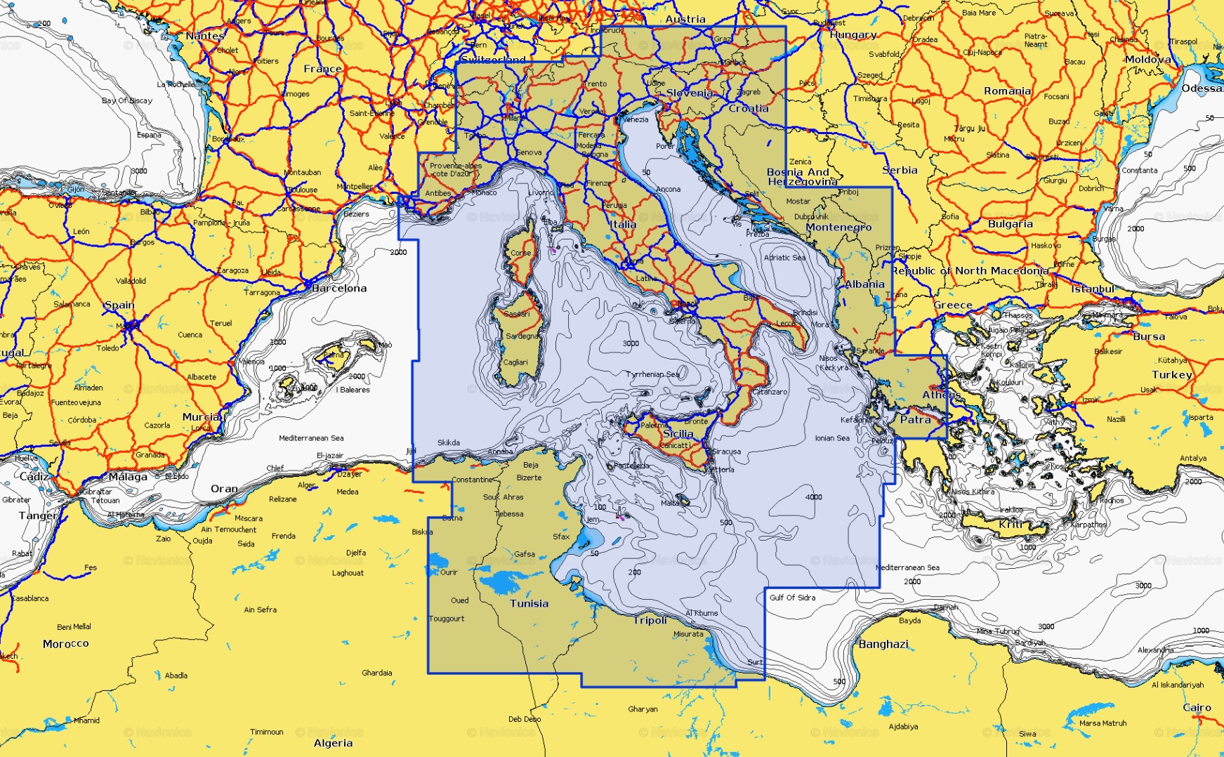 NAVIONICS PLATINUM+ Mapa 33P+ XL3 microSD/SD karta LARGE - centrálne Stredomorie  Stredomorie, Jadranské more, Iónske more, Tyrhénske more, Korzika,…