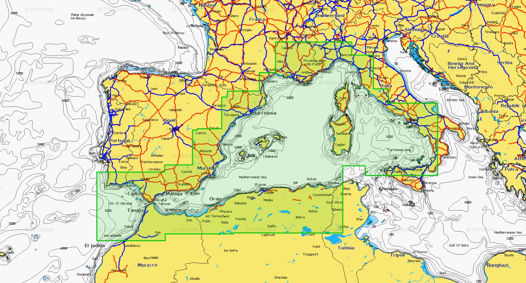 NAVIONICS PLATINUM+ Mapa 32P+ XL3 microSD/SD karta LARGE - západné Stredomorie  západné Stredomorie, Portugalsko, Španielsko, Francúzsko, Monako,…
