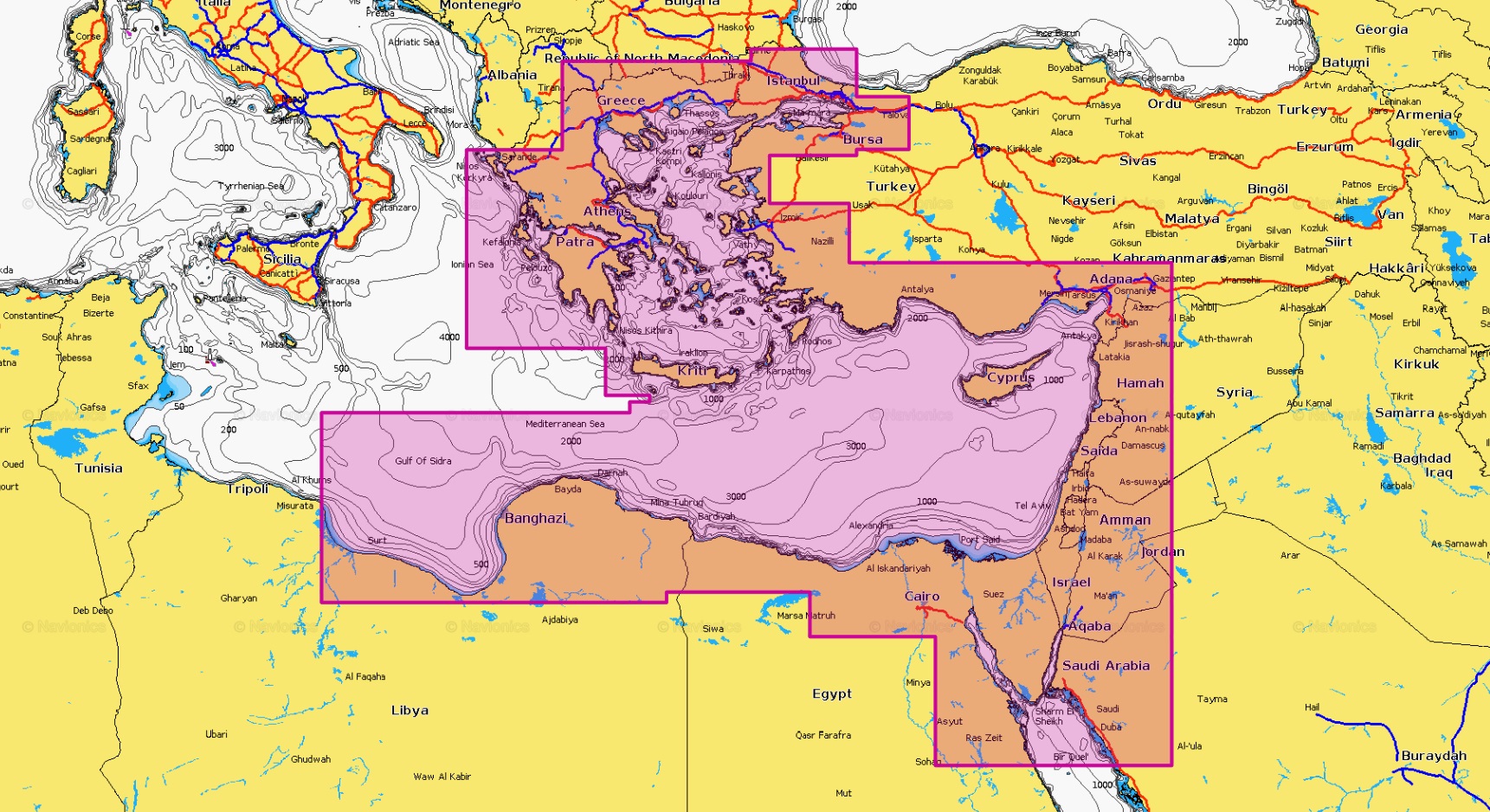NAVIONICS PLATINUM+ Mapa 34P+ XL3 microSD/SD karta LARGE - východné Stredomorie  východné Stredomorie, Grécko, Turecko, Egejské, Sýria, Izrael,…