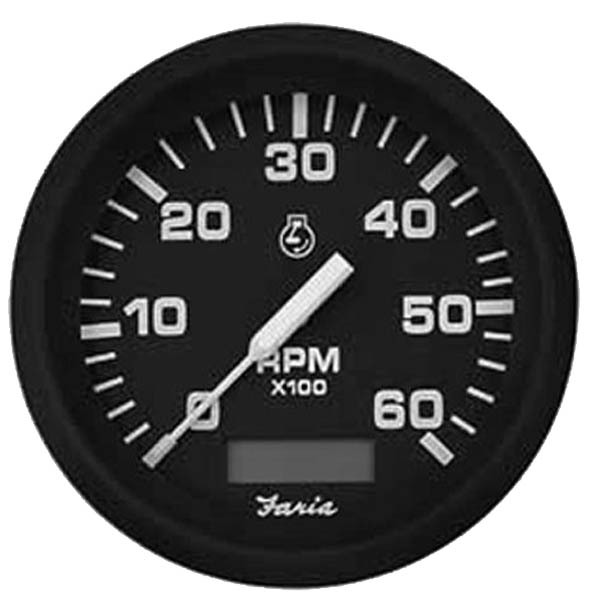 FARIA Otáčkomer 0-6000 ot/min s motohodinami, 85 mm, čierny pre zabudované mot.