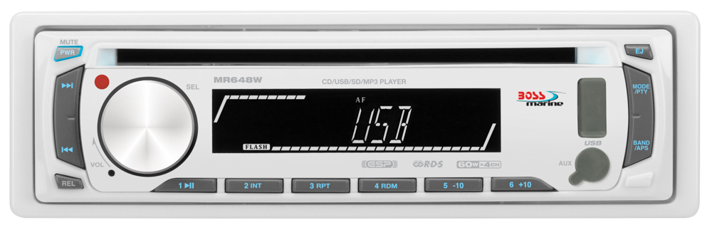 BOSS MARINE rádio MR648W Radio/CD biele  AM/FM palubné rádio s CD prehrávačom, USB vstupom a SD slotom
