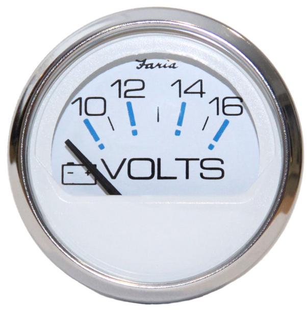 FARIA Voltmeter 10-16 V, 52 mm, biely
