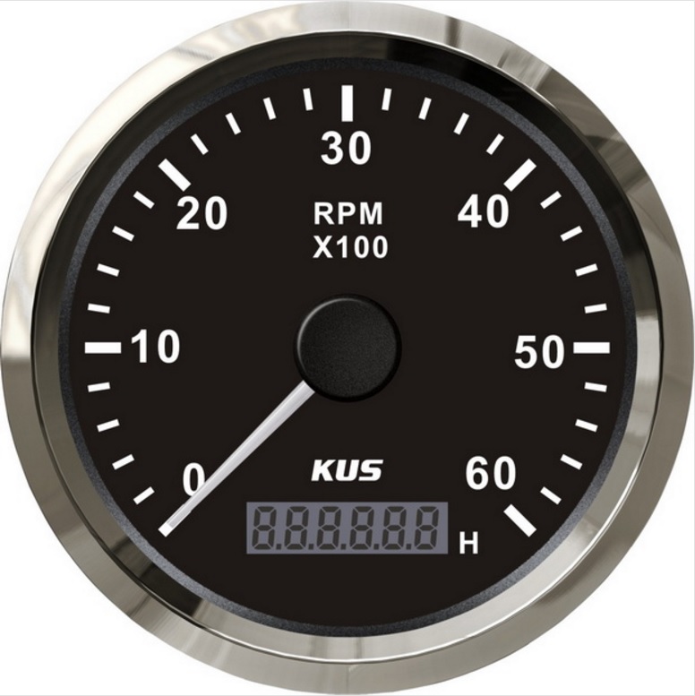 KUS Otáčkomer do 6000 otáčok s motohodinami čierny 85 mm  pre zabudované motory
